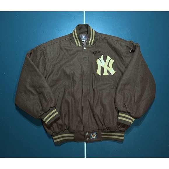 Jh Design Other - Vintage 90s Jeff Hamilton New York Yankees Wool Bomber Jacket Brown Large Flaws*